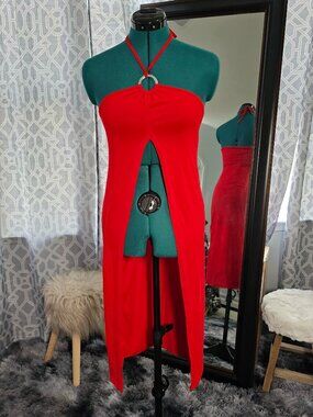 True Rock Red Halter‑Neck Resort Maxi / Swim Cover‑Up – Size M – NWT